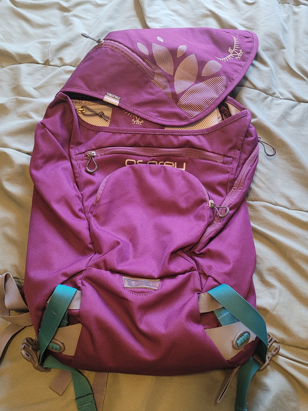 OSPREY Flap Jill Women's Purple Backpack with Teal Accents 20ltr Daybag Laptop